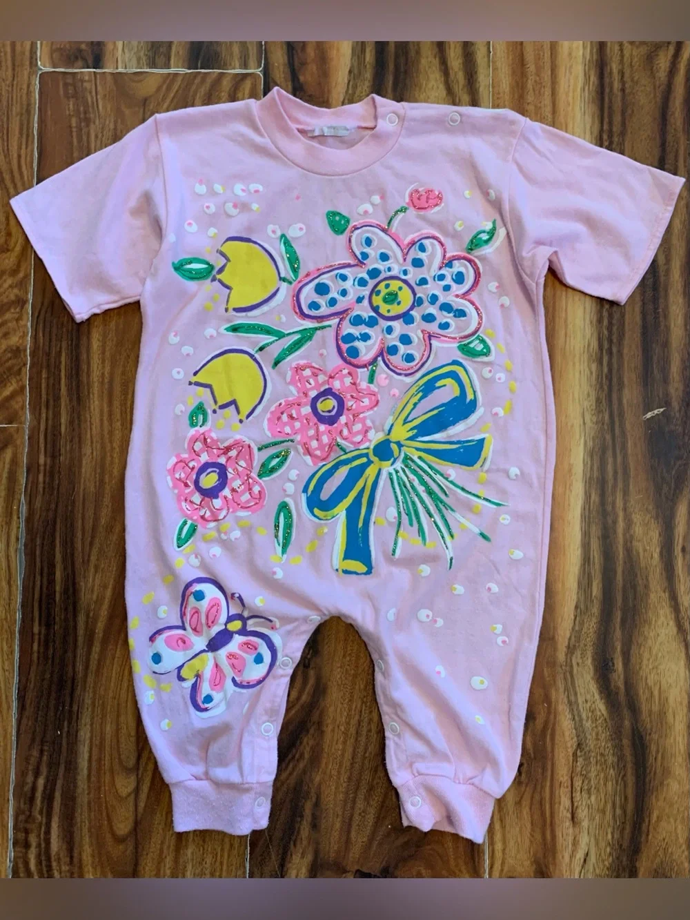 Infant Girl Pink Floral T-Shirt Style Butterfly Romper 12-18mon Romper. 3980
